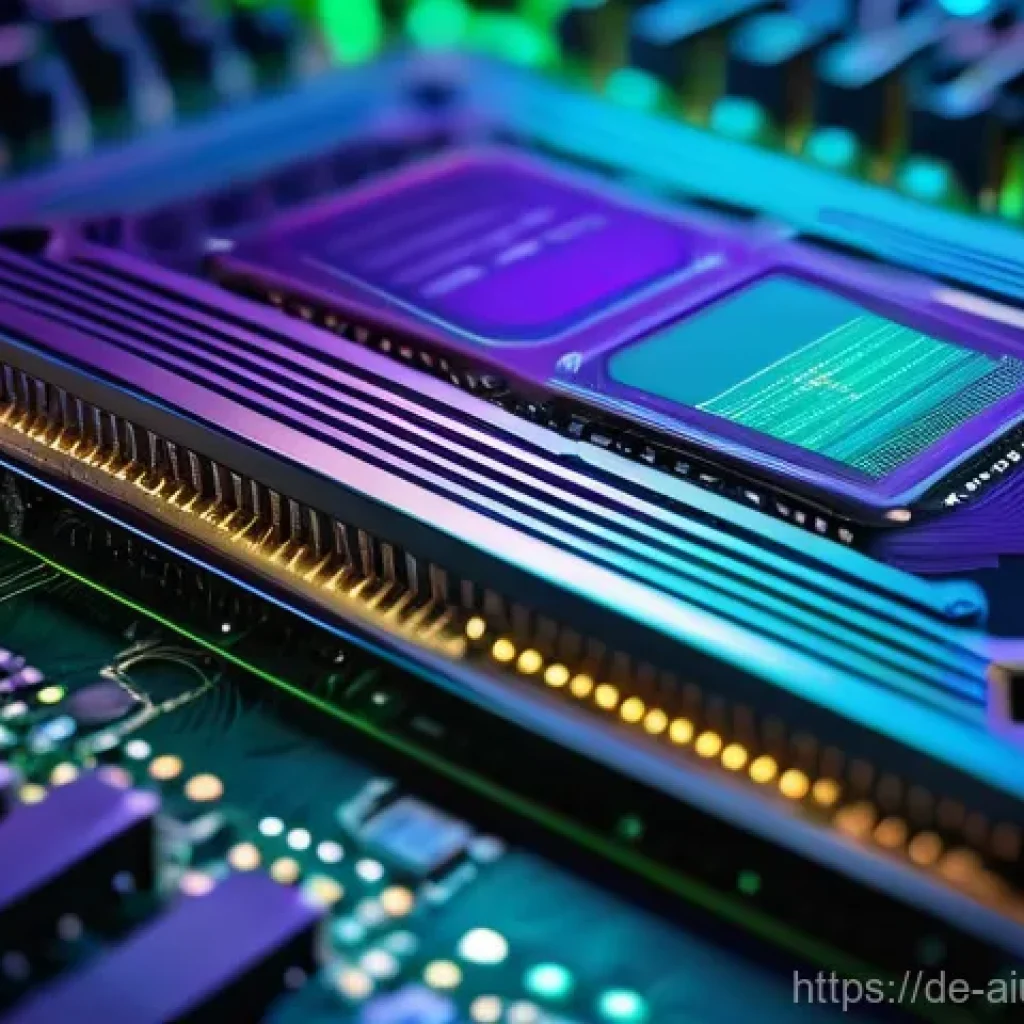 AI 하드웨어 가속기와 인공지능 알고리즘 - **"A close-up, highly detailed shot of a futuristic, glowing AI accelerator chip, possibly a GPU or ...