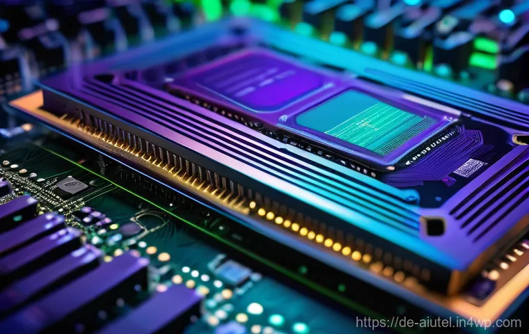 AI 하드웨어 가속기와 인공지능 알고리즘 - **"A close-up, highly detailed shot of a futuristic, glowing AI accelerator chip, possibly a GPU or ...