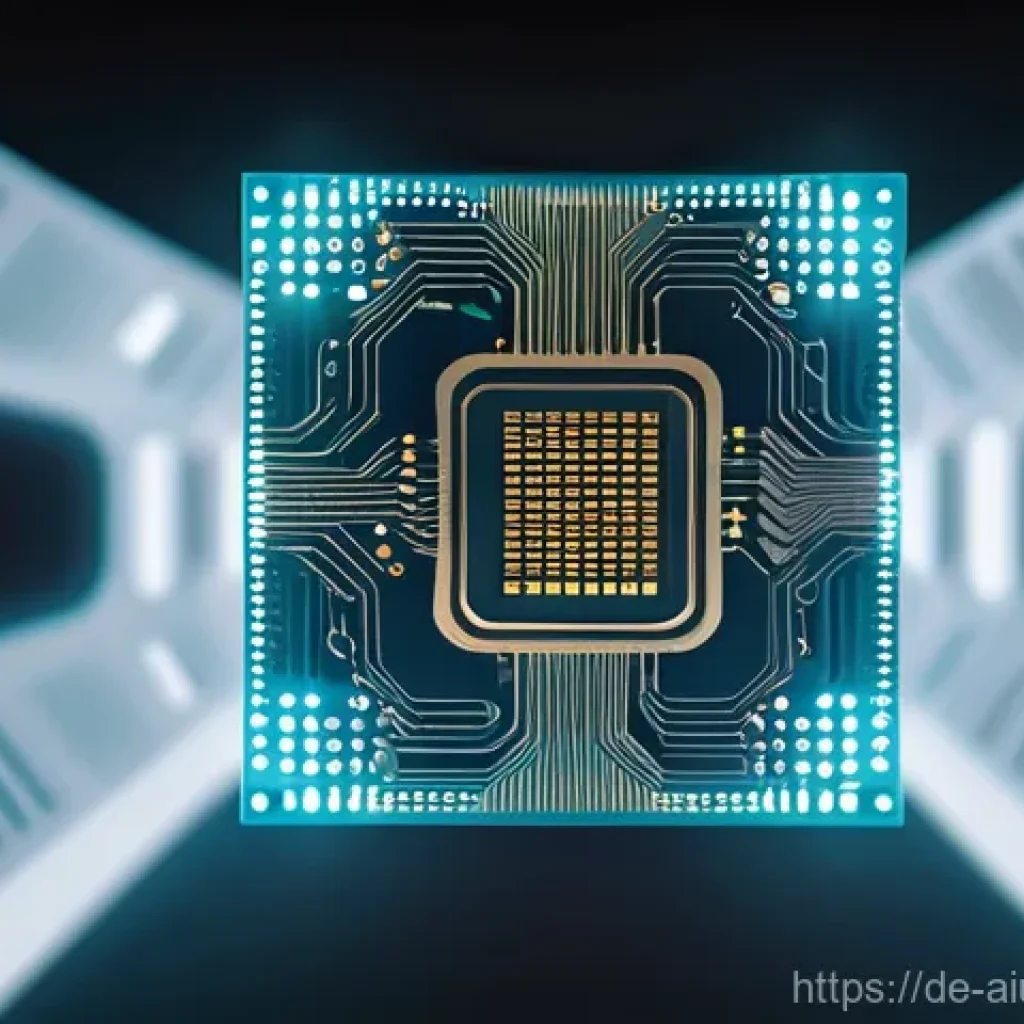 AI 하드웨어 가속기와 머신러닝 모델 - **Prompt:** A close-up, hyperrealistic rendering of an advanced AI chip, glowing with intricate, eth...