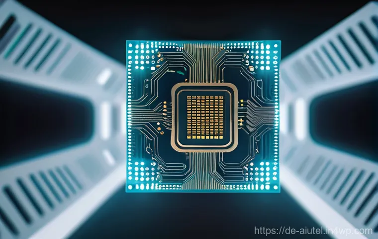 AI 하드웨어 가속기와 머신러닝 모델 - **Prompt:** A close-up, hyperrealistic rendering of an advanced AI chip, glowing with intricate, eth...