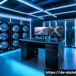 Home 21 AI 하드웨어 가속기 구매 가이드 - A high-tech computer lab environment showcasing an array of AI hardware accelerators: prominently fe...