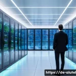 Home 20 AI 하드웨어 가속기 프로젝트 성공 사례 - A highly detailed futuristic data center interior showcasing rows of advanced AI hardware with modul...