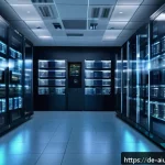 Home 19 AI 하드웨어 가속기와 사이버 보안 - A modern data center control room with large transparent digital screens displaying real-time cybers...