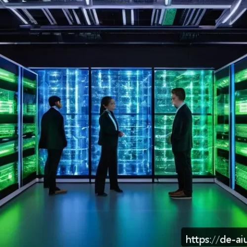 Home 17 TPU의 구조와 작동 원리 - A futuristic data center interior filled with racks of TPU chips glowing softly with blue and green ...