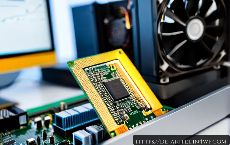 AI 하드웨어 가속기와 소프트웨어 최적화 - Photorealistic close-up of a modern AI hardware accelerator card installed in a clean high-performan...